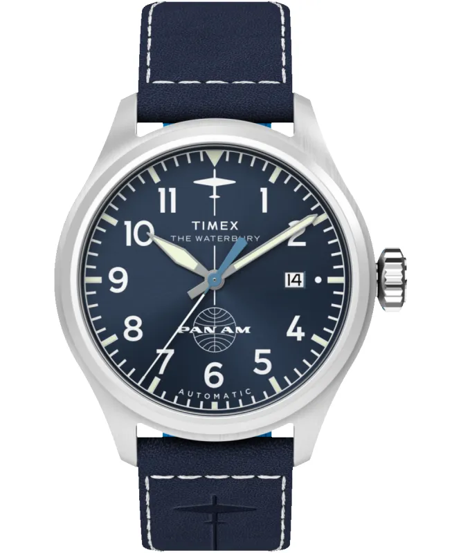 Timex x Pan Am® Waterbury Automatic Ace 41mm Leather Strap Watch sold by Timex