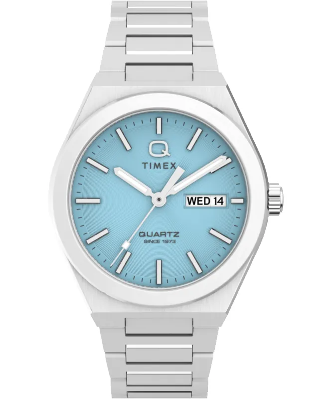 Q Timex® Continental Day and Date 39mm Stainless Steel Bracelet Watch sold by Timex
