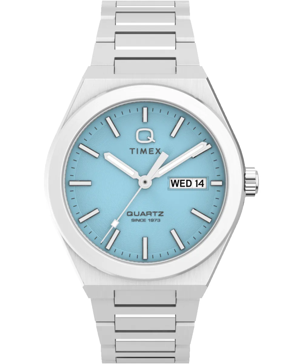 Q Timex® Continental Day and Date 39mm Stainless Steel Bracelet Watch sold by Timex