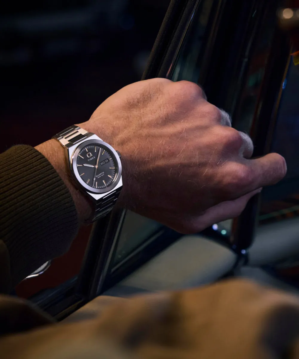 Q Timex® Continental Day and Date 39mm Stainless Steel Bracelet Watch sold by Timex product image thumbnail 2