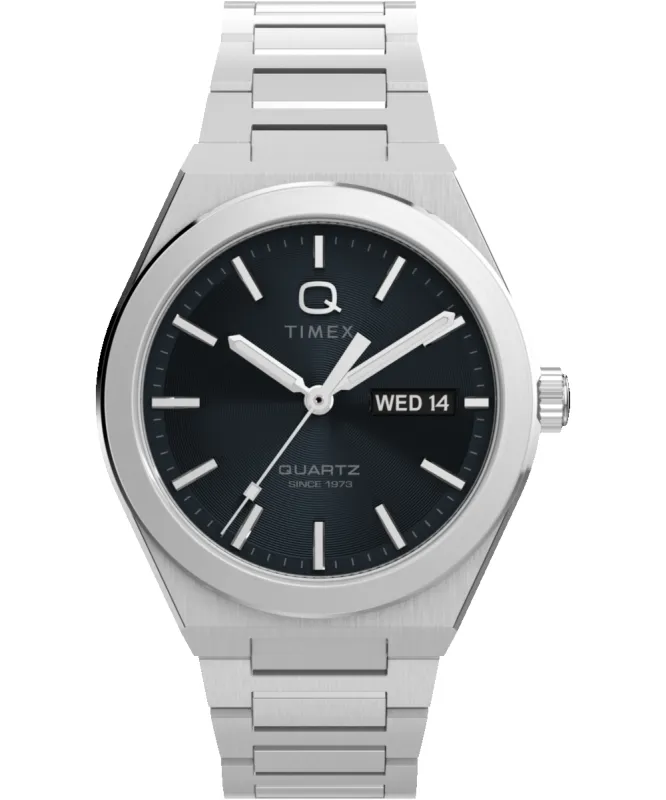 Q Timex® Continental Day and Date 39mm Stainless Steel Bracelet Watch sold by Timex