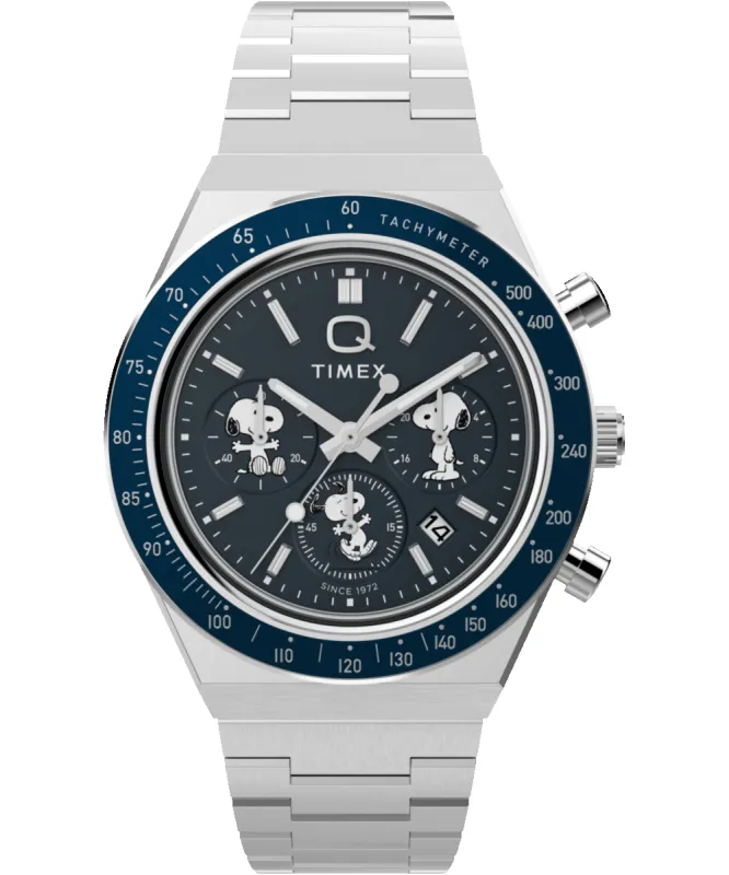 Peanuts® x Q Timex Chronograph 40mm Stainless Steel Bracelet Watch sold by Timex