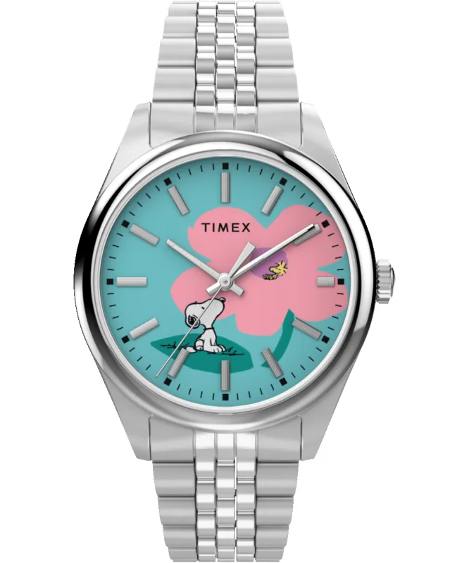 Peanuts® x Timex Legacy Snoopy with Flower Dial 36mm Stainless Steel Bracelet Watch sold by Timex