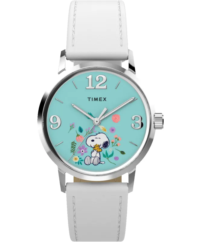 Peanuts® x Timex Marlin® Flower Dial 38mm Leather Strap Watch sold by Timex