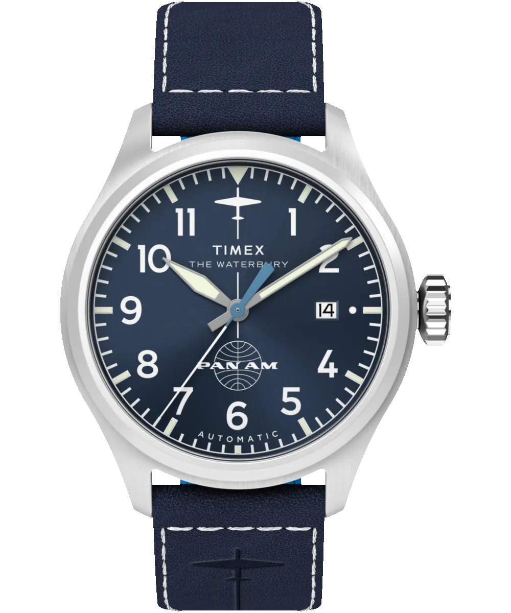 Pan Am® x Timex Waterbury Automatic Ace 41mm Leather Strap Watch sold by Timex