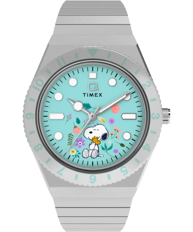 Peanuts® x Q Timex® 36mm Stainless Steel Expansion Band Watch sold by Timex