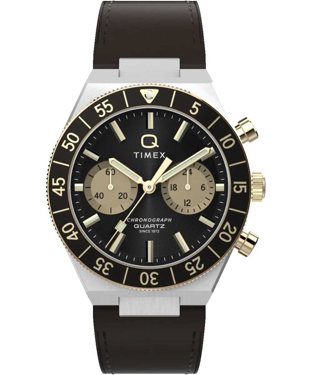 Q Timex Continental Chronograph 40mm Leather Strap Watch sold by Timex
