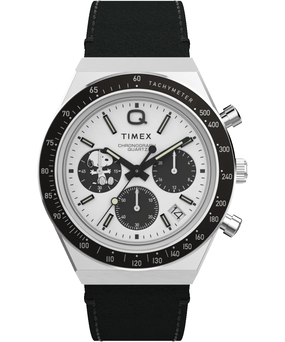Peanuts® x Q Timex® Snoopy 40mm Leather Strap Watch sold by Timex