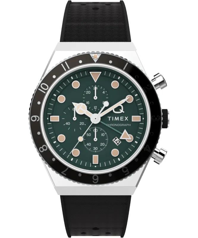 Q Timex 3-Time Zone Chronograph 40mm Synthetic Rubber Strap Watch sold by Timex