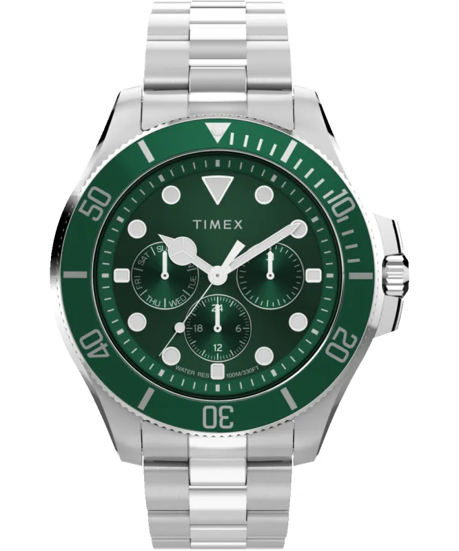 Harborside Coast Multifunction 43mm Stainless Steel Bracelet Watch made by Timex