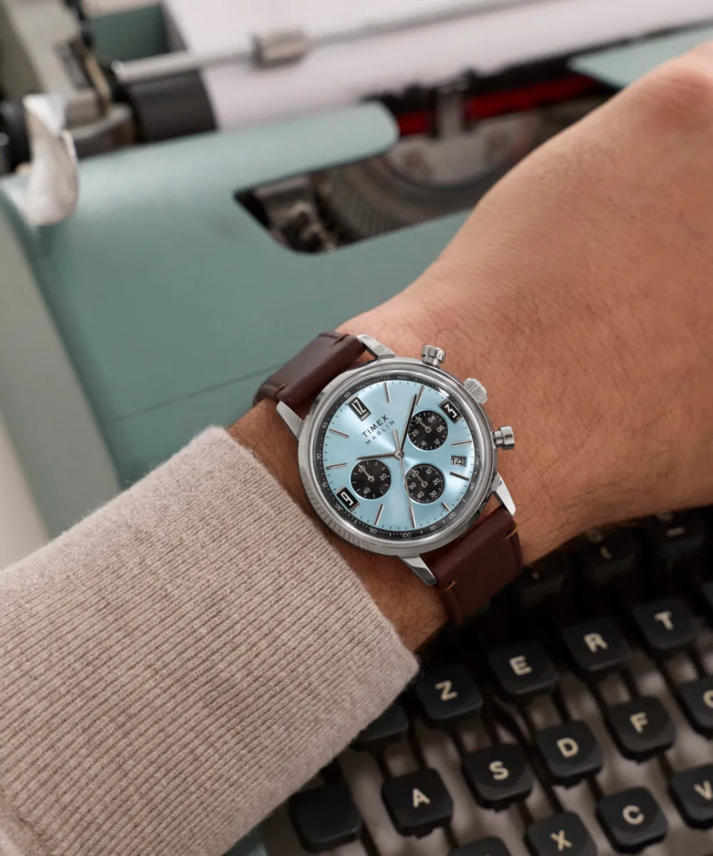 Marlin® Chronograph Tachymeter 40mm Leather Strap Watch sold by Timex product image thumbnail 2