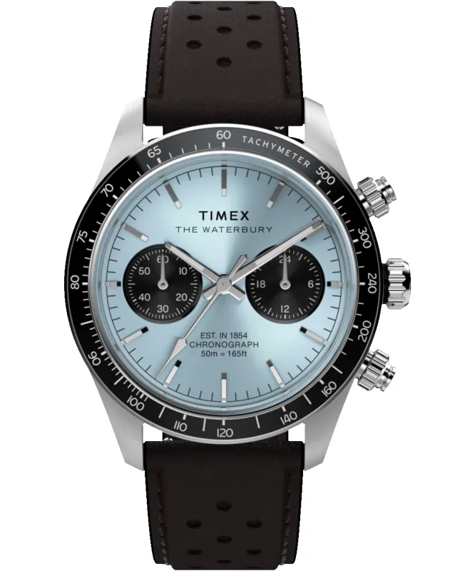 Waterbury Heritage Chronograph 39mm Leather Strap Watch made by Timex