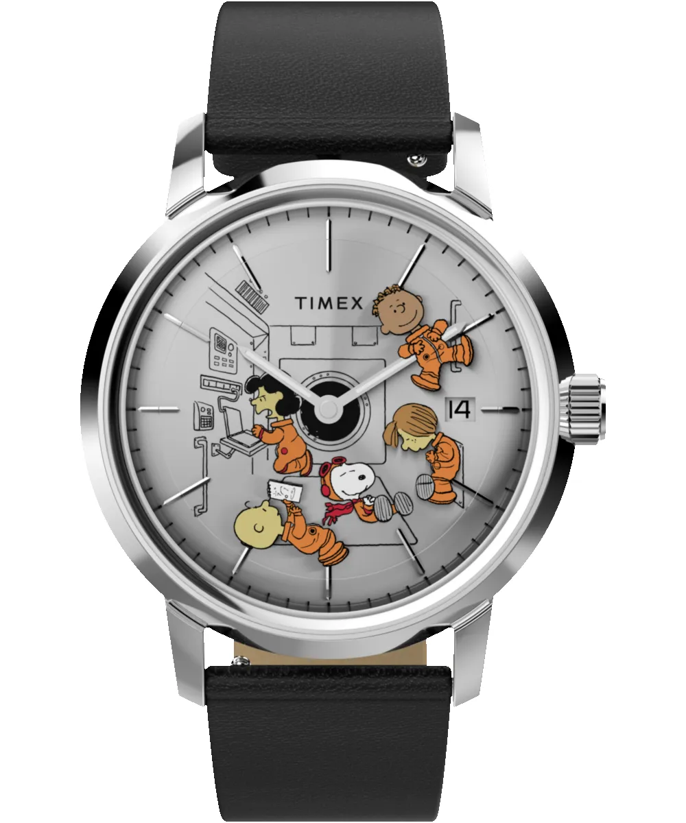 Peanuts® x Timex Marlin® Automatic Space 40mm Leather Strap Watch sold by Timex