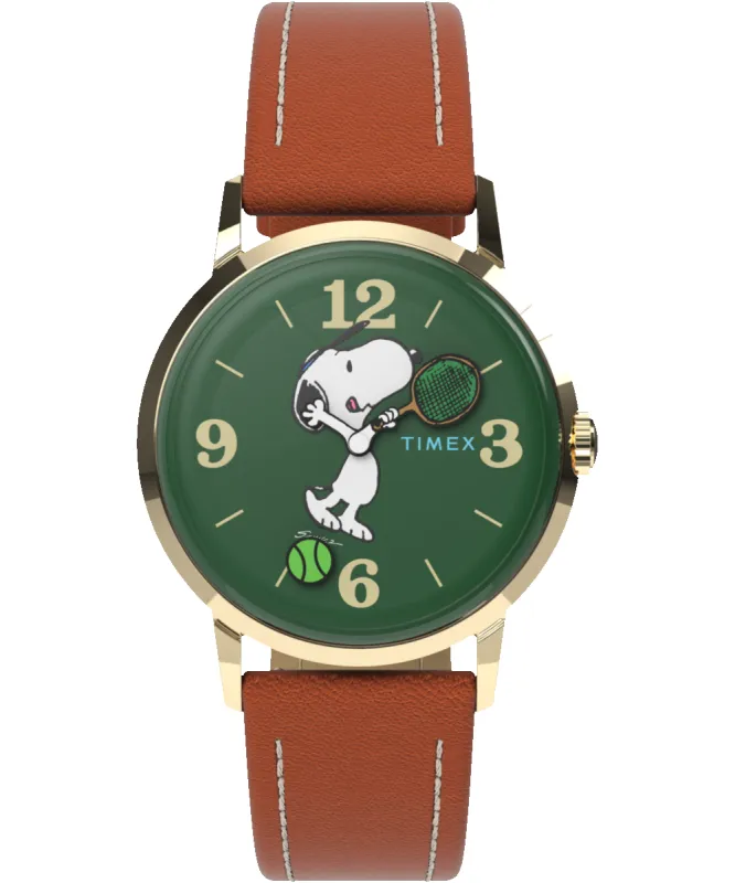 Peanuts® x Timex Marlin® Hand-Wound Snoopy Tennis 34mm Leather Strap Watch made by Timex
