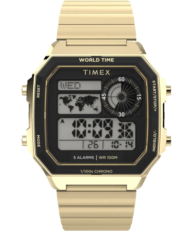World Time Digital 40mm Stainless Steel Bracelet Watch made by Timex