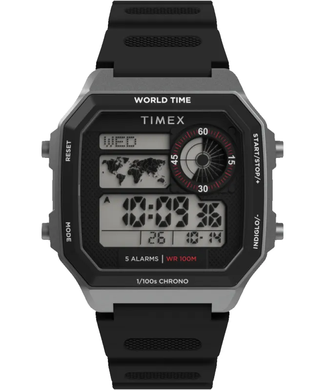 World Time Digital 40mm Resin Strap Watch made by Timex