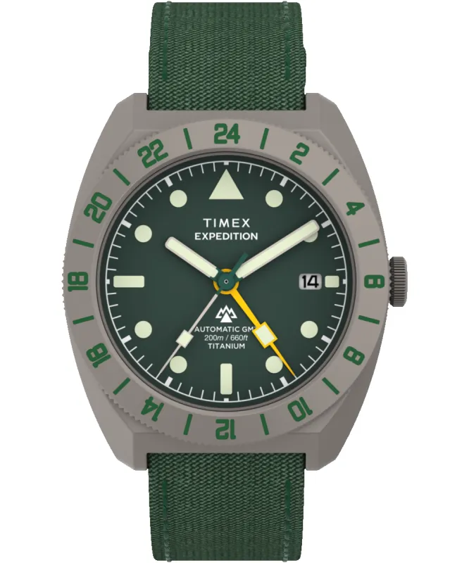 Expedition® Pioneer Titanium Automatic GMT 41mm Fabric Strap Watch made by Timex