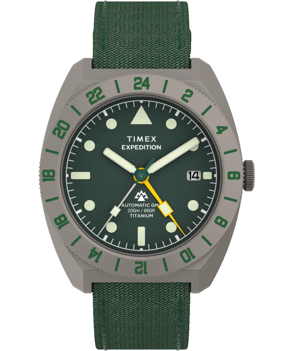 Expedition® Pioneer Titanium Automatic GMT 41mm Fabric Strap Watch sold by Timex