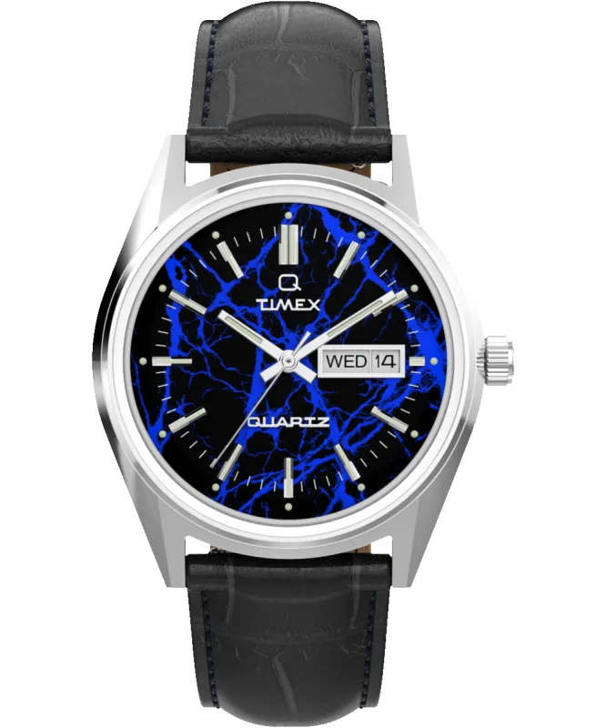 Q Timex Blue Vega 38mm Leather Strap Watch made by Timex