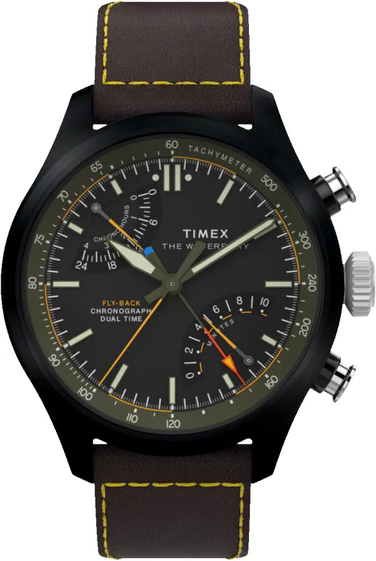 Waterbury Ace Fly-Back Chronograph 43mm Leather Strap Watch made by Timex