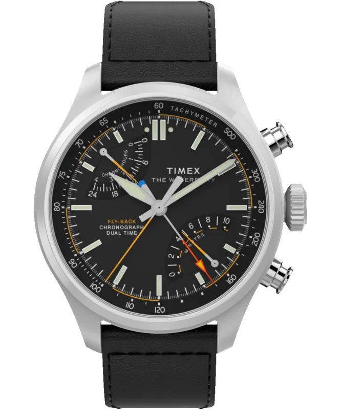 Waterbury Ace Fly-Back Chronograph 43mm Leather Strap Watch made by Timex