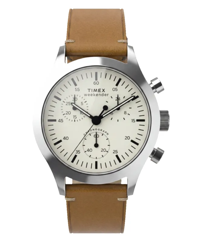 Timex Weekender® New England Chronograph 40mm Leather Strap Watch made by Timex