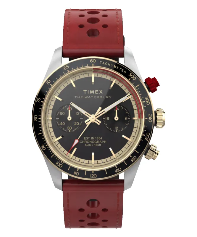 Waterbury Heritage Chronograph 39mm Leather Strap Watch made by Timex