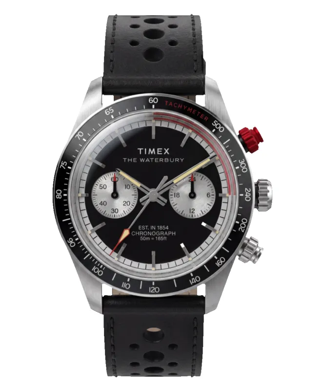 Waterbury Heritage Chronograph 39mm Leather Strap Watch made by Timex