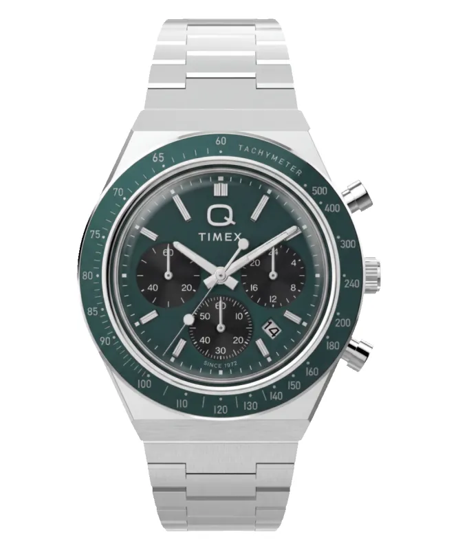 Q Timex Chronograph 40mm Stainless Steel Bracelet Watch made by Timex