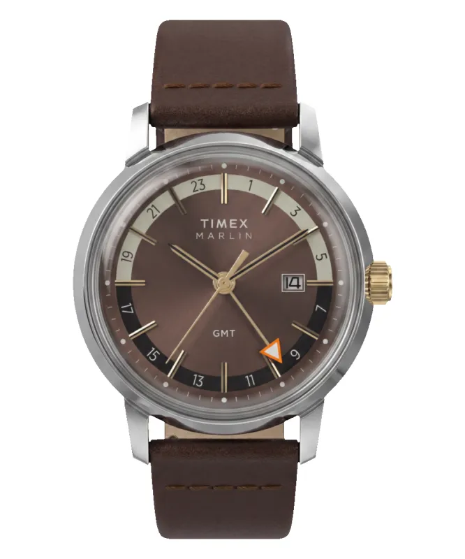 Marlin® Quartz GMT 40mm Leather Strap Watch made by Timex
