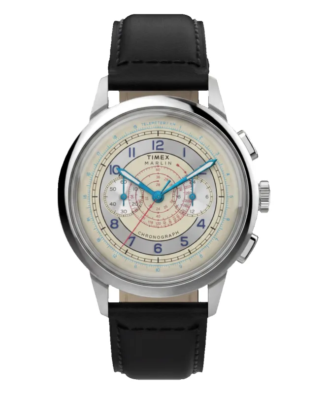 Marlin® Neo Classic Chronograph 40mm Leather Strap Watch made by Timex