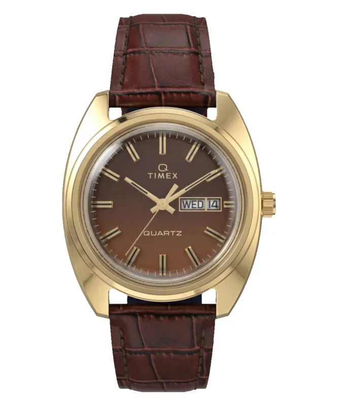 Timex 1978 Day Date Fumé Reissue 37mm Leather Strap Watch made by Timex