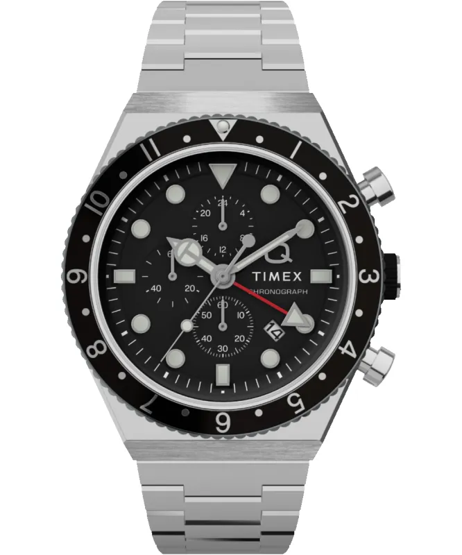 Q Timex 3-Time Zone Chronograph 40mm Stainless Steel Bracelet Watch sold by Timex