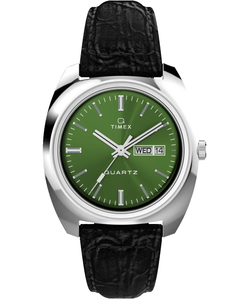 TIMEX Q 　中古品 Q Timex 1978 Day/Date 37.5 mm Leather Strap Watch | Parallel