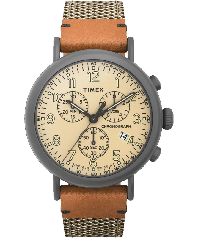 Timex Standard Chronograph 41mm Fabric and Leather Strap Watch sold by Timex