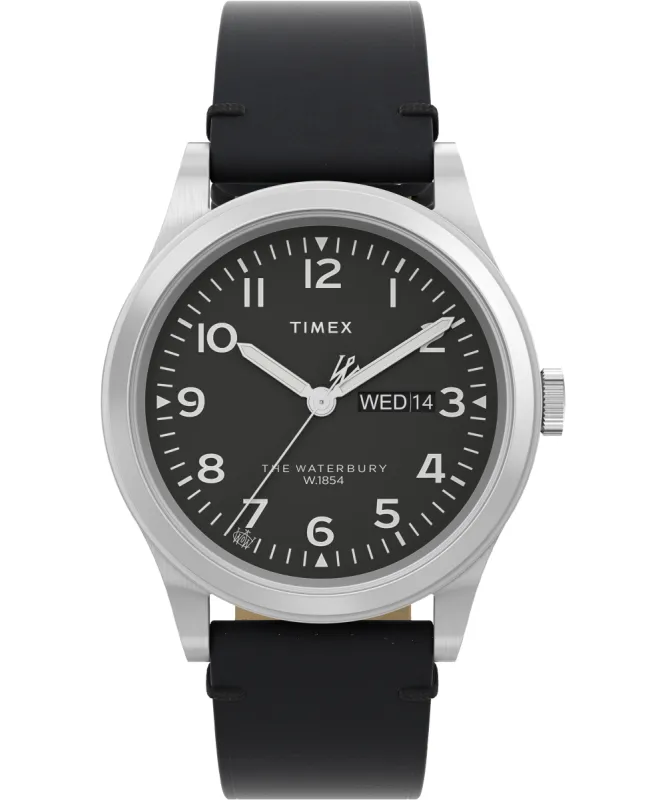 Waterbury Traditional Day Date 39mm Leather Strap Watch sold by Timex