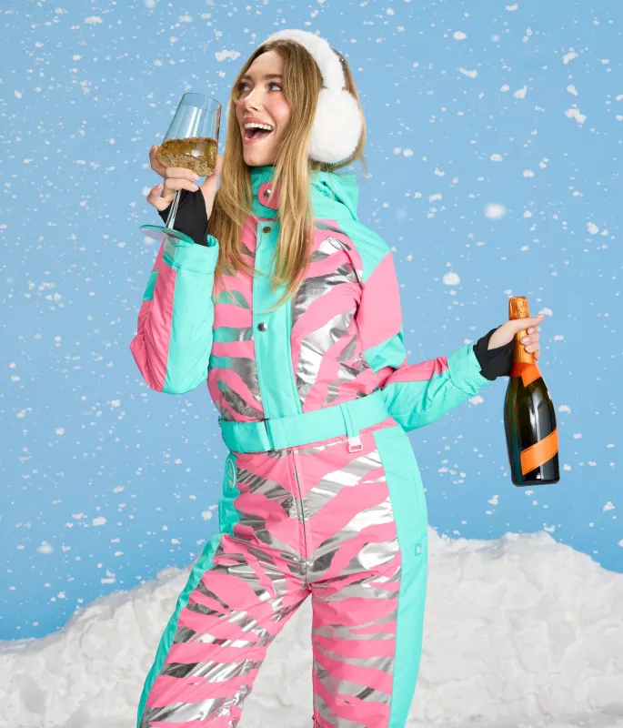 Women's Electric Zebra Ski Suit sold by Tipsy Elves