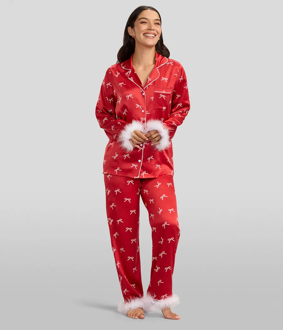 Women's Christmas Bow Satin Feather Pajama Set sold by Tipsy Elves product image thumbnail 2