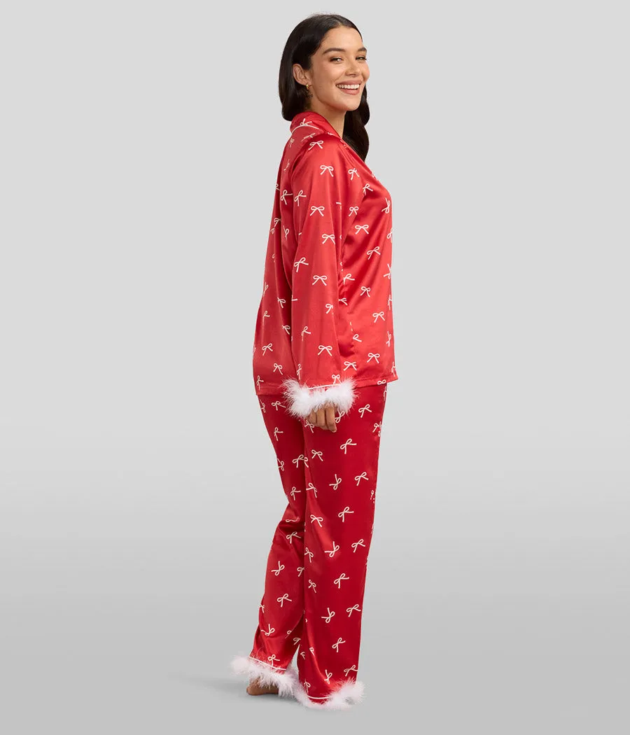 Women's Christmas Bow Satin Feather Pajama Set sold by Tipsy Elves product image thumbnail 5