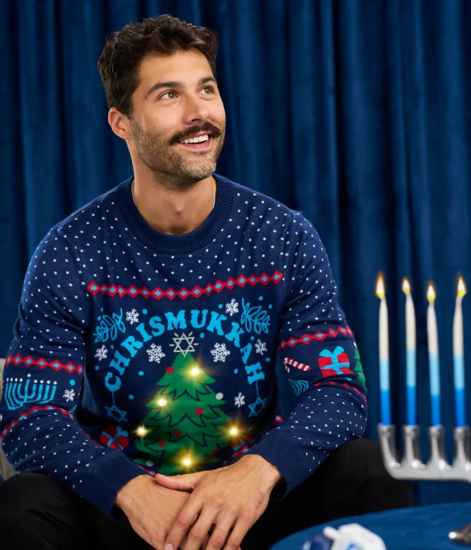 Men's Chrismukkah Light Up Sweater made by Tipsy Elves
