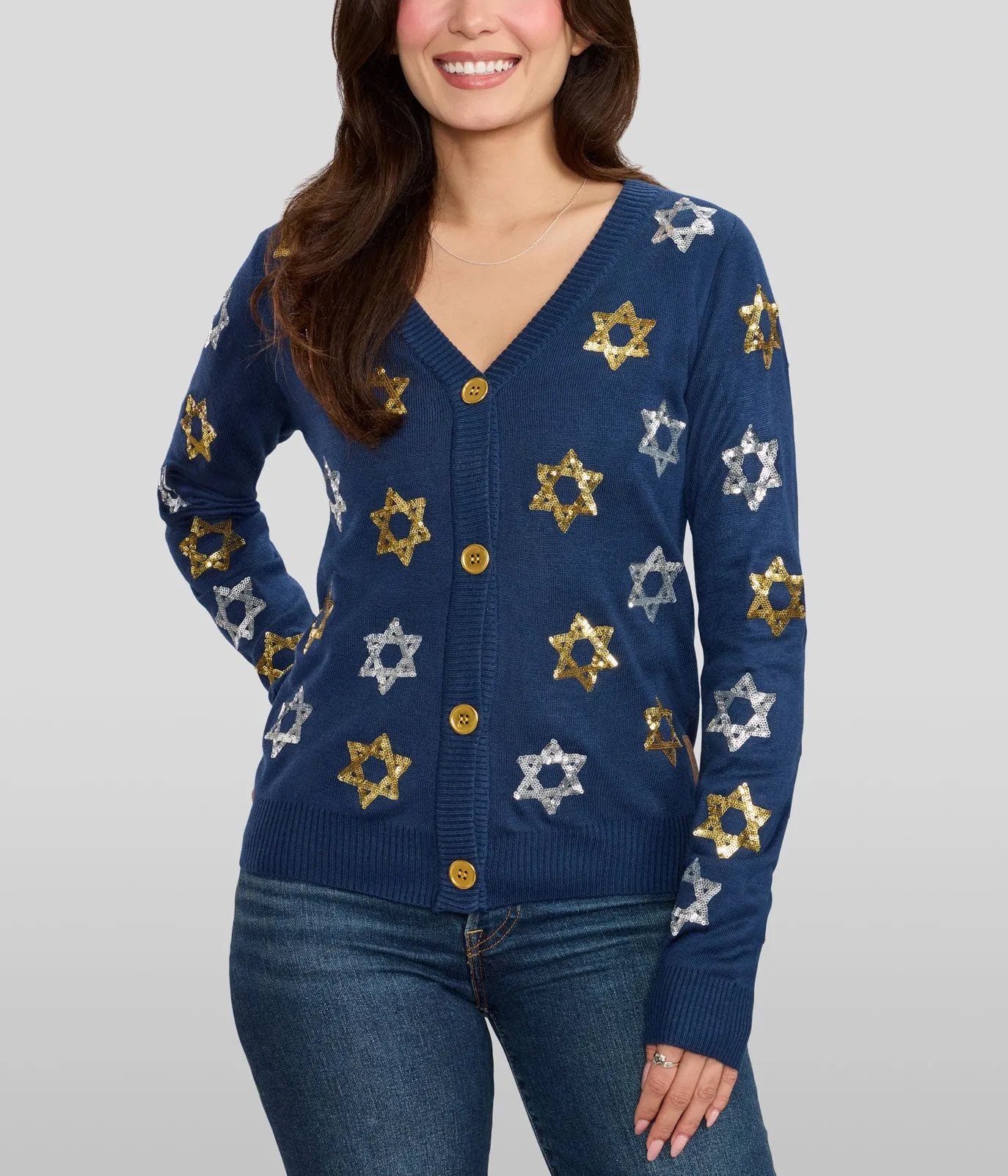 Women's Shimmering Star Of David Cardigan Sweater sold by Tipsy Elves