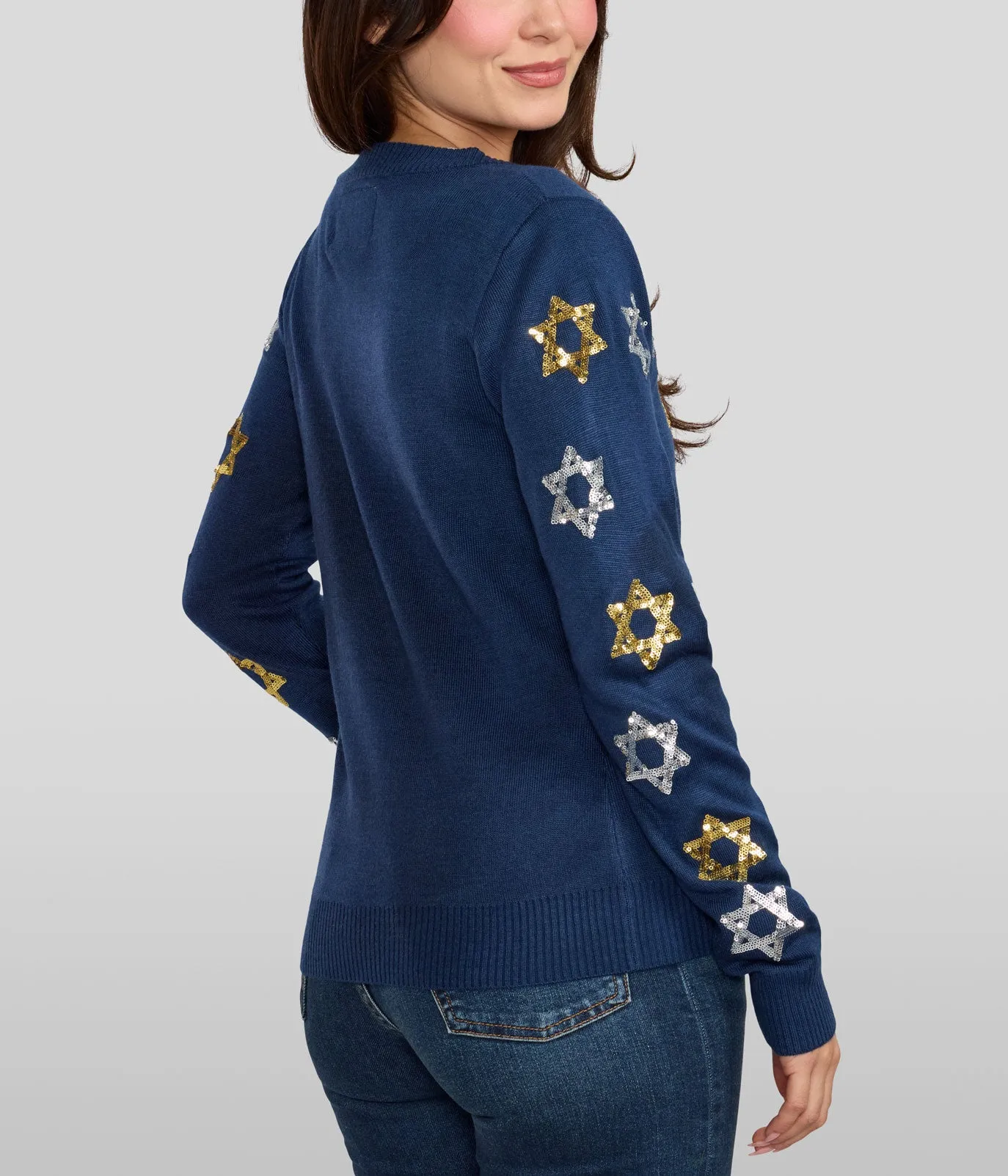 Women's Shimmering Star Of David Cardigan Sweater sold by Tipsy Elves product image thumbnail 2