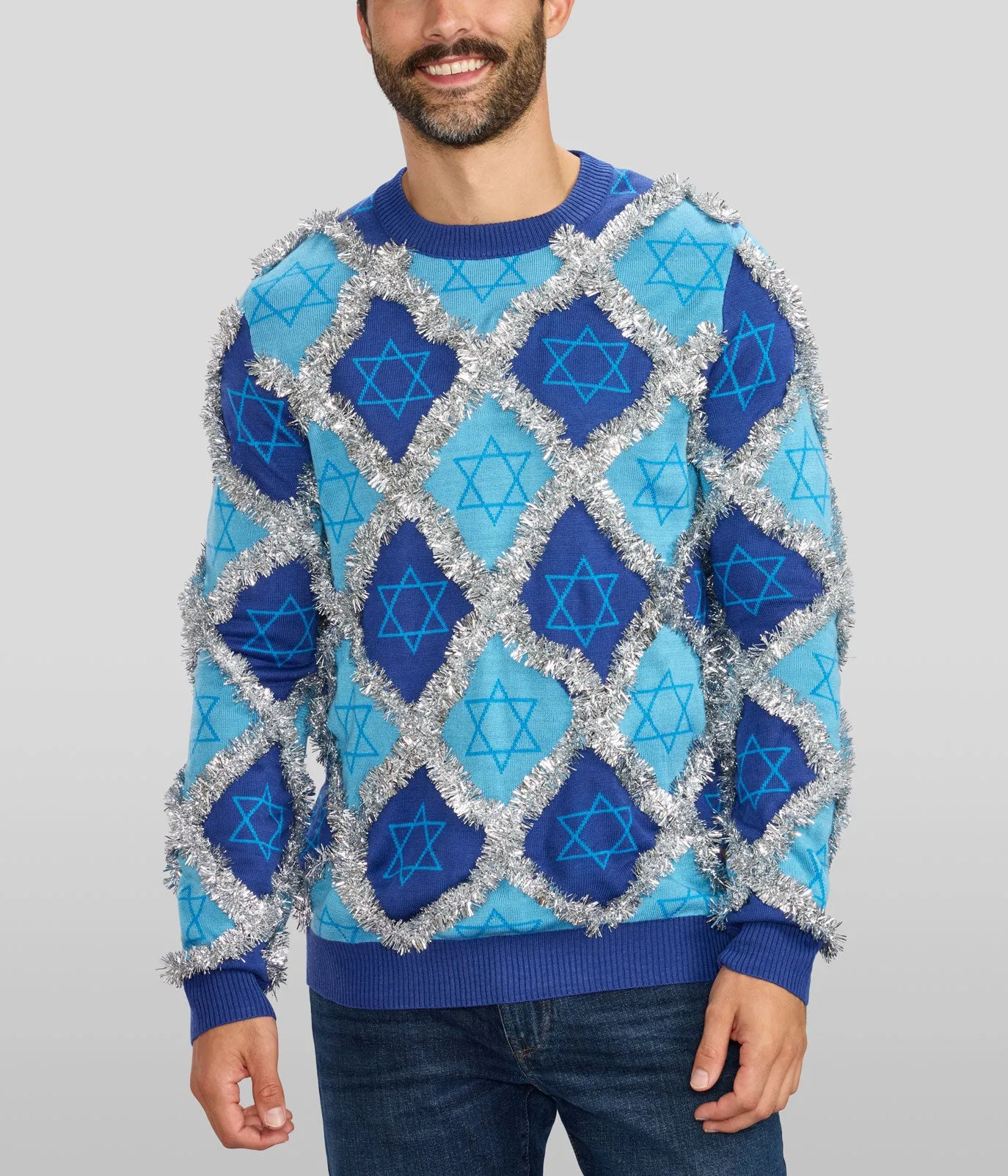 Men's Hanukkah Tinsel Sweater sold by Tipsy Elves