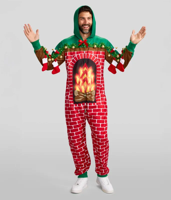 Men's Festive Fireplace Light Up Jumpsuit sold by Tipsy Elves