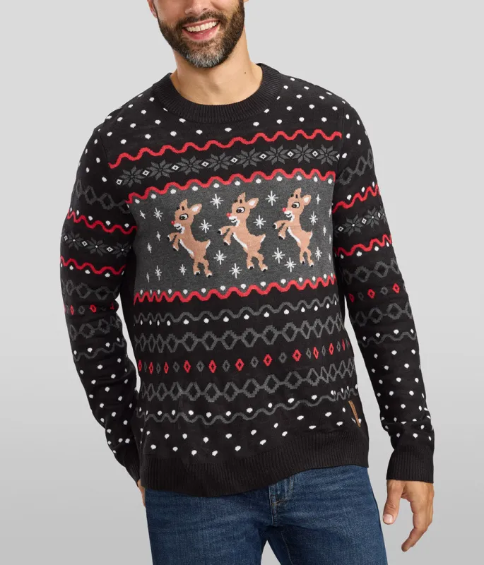 Men's Dark Fair Isle Rudolph Ugly Christmas Sweater sold by Tipsy Elves