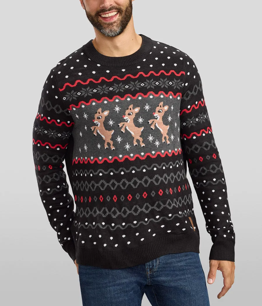 Men's Dark Fair Isle Rudolph Ugly Christmas Sweater sold by Tipsy Elves