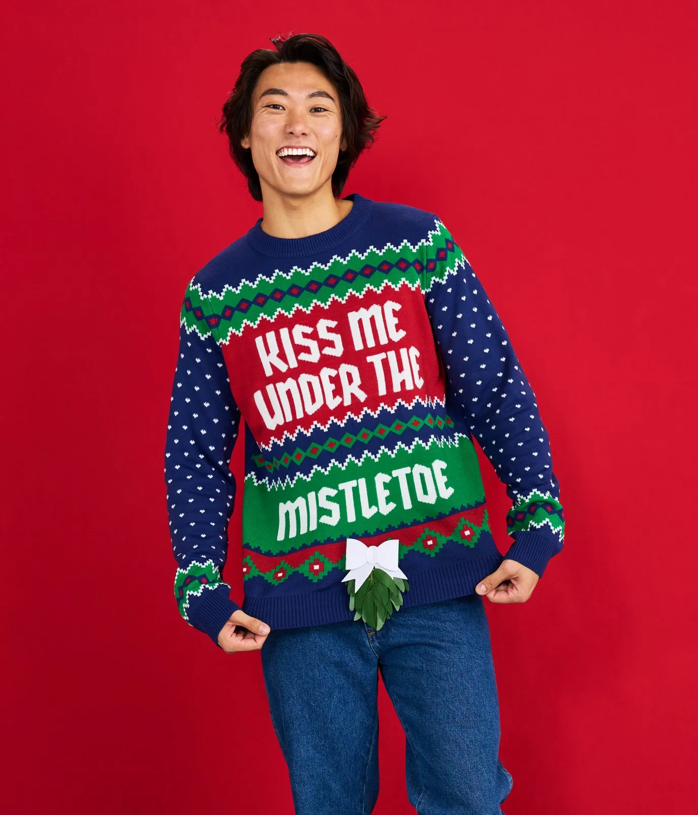 Men's Kiss Under the Mistletoe Ugly Christmas Sweater sold by Tipsy Elves