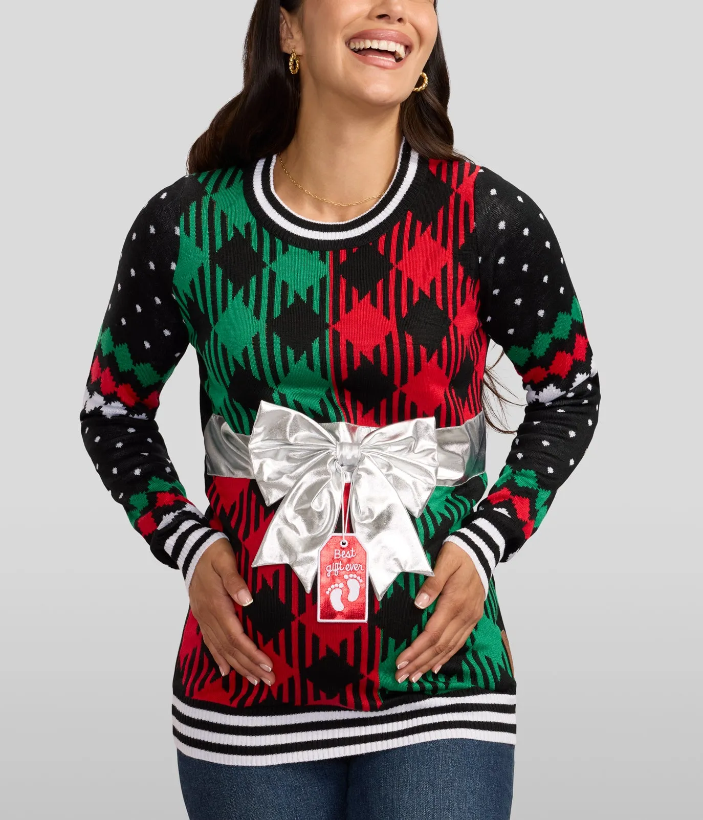 Women's Best Gift Ever Maternity Bow Christmas Sweater sold by Tipsy Elves product image thumbnail 2