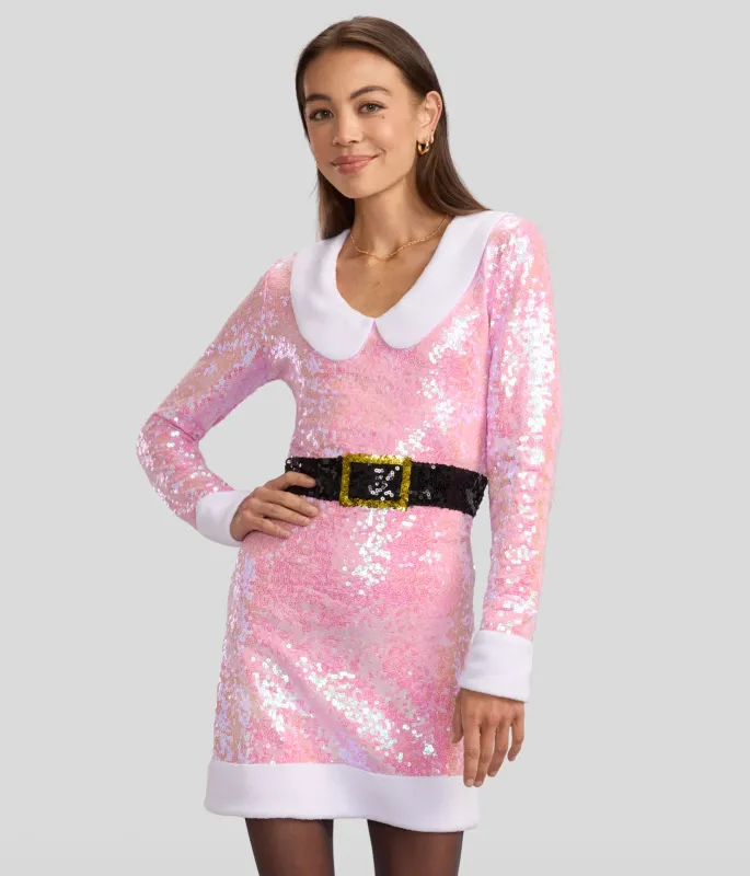 Women's Pink Elf Sequin V Neck Dress made by Tipsy Elves