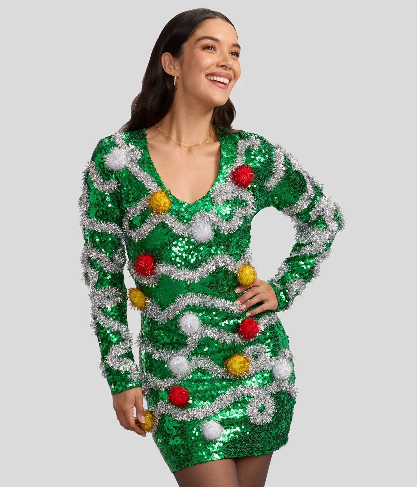 Women's Tangled Pom Pom Sequin V Neck Dress sold by Tipsy Elves product image thumbnail 2